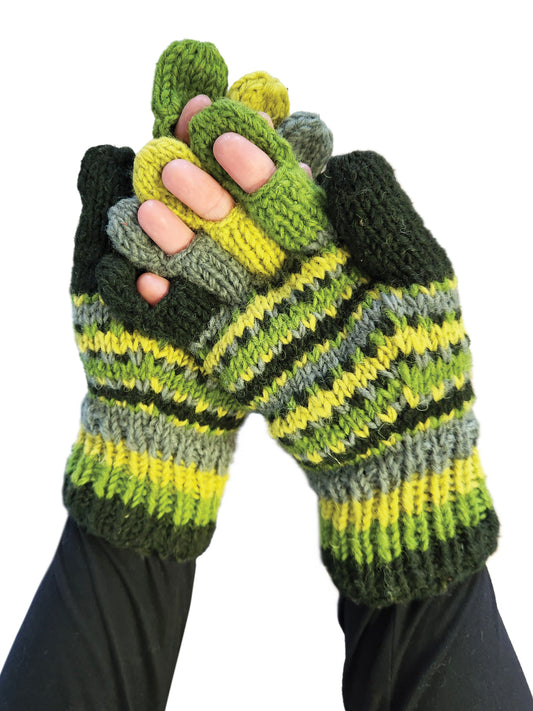 Handmade Knit Gloves Colorblock Striped