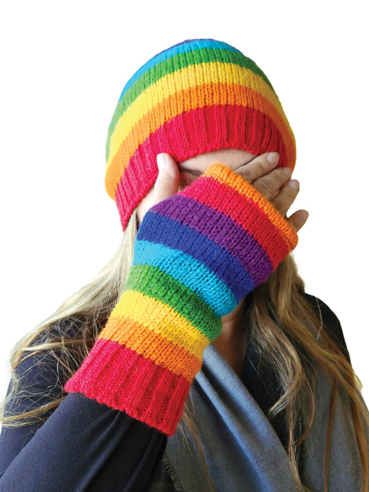 Rainbow Beanie Hat Fleece Lined