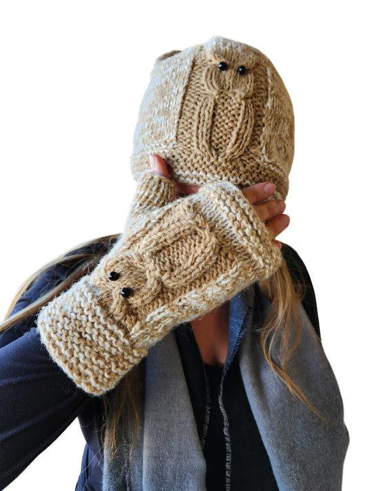 Handmade Knit Beanie Hat Owl