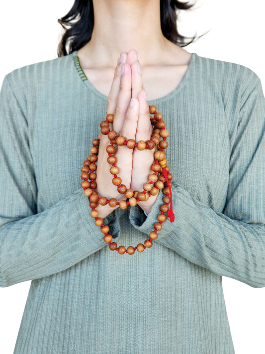 Wood Bead Knotted Mala