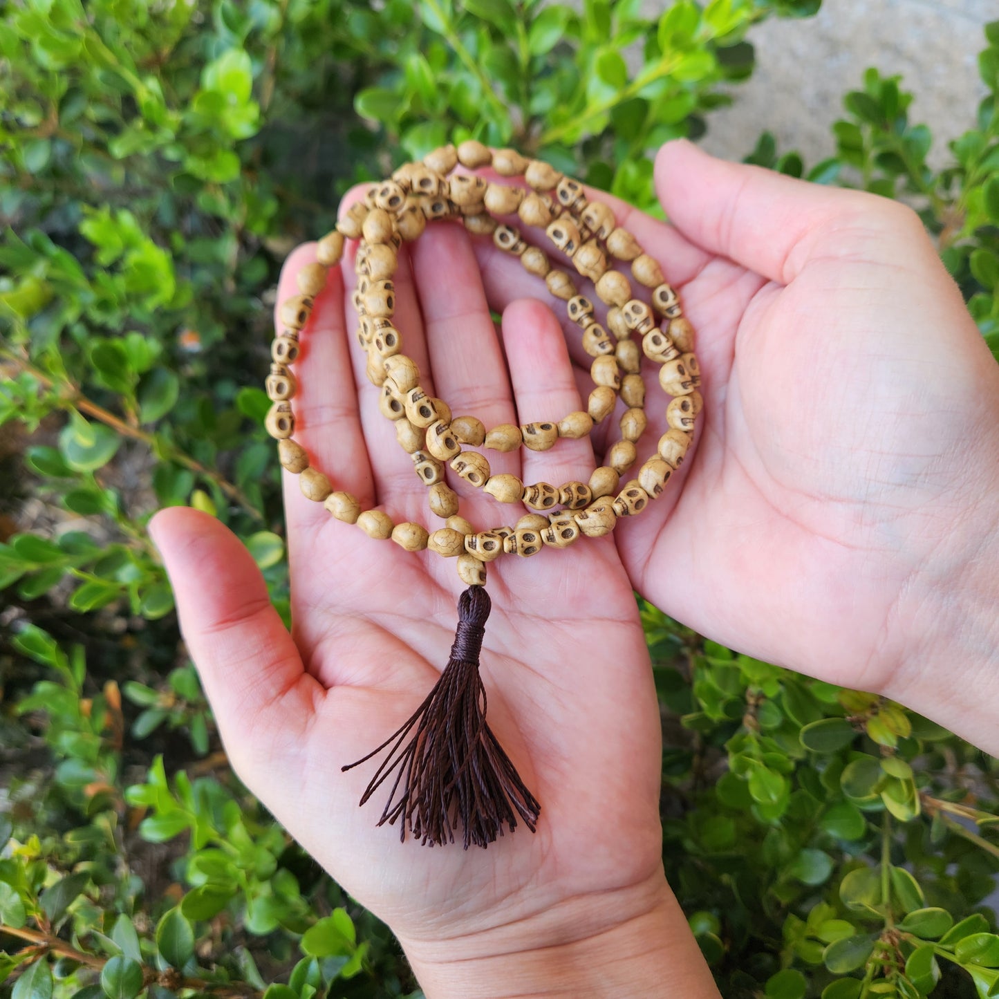 Prayer Skull Mala Bead Necklace Tassel