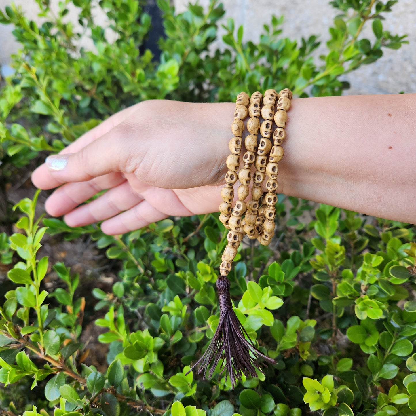 Prayer Skull Mala Bead Necklace Tassel