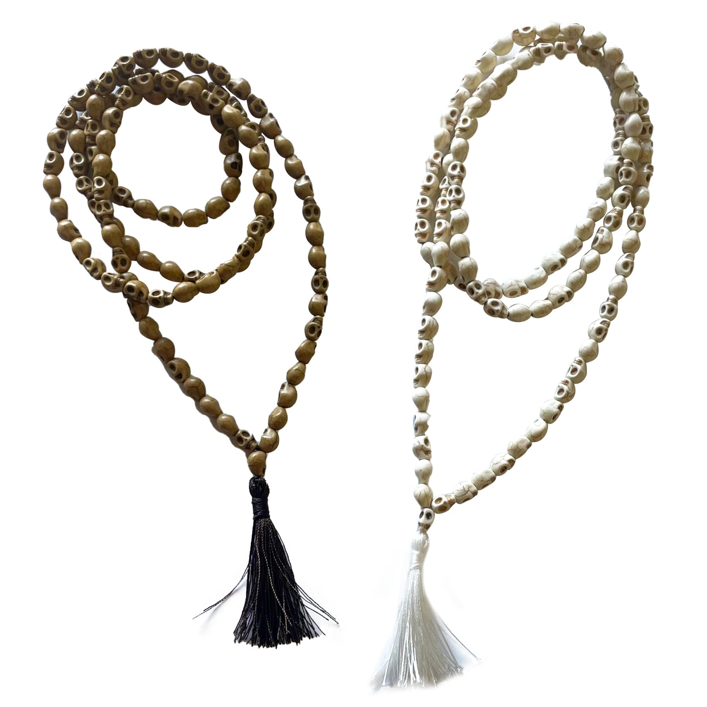 Prayer Skull Mala Bead Necklace Tassel