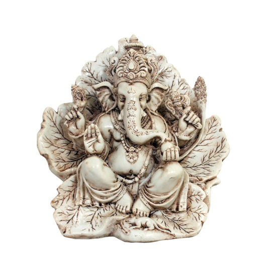 Statue White Ganesh On A Leaf