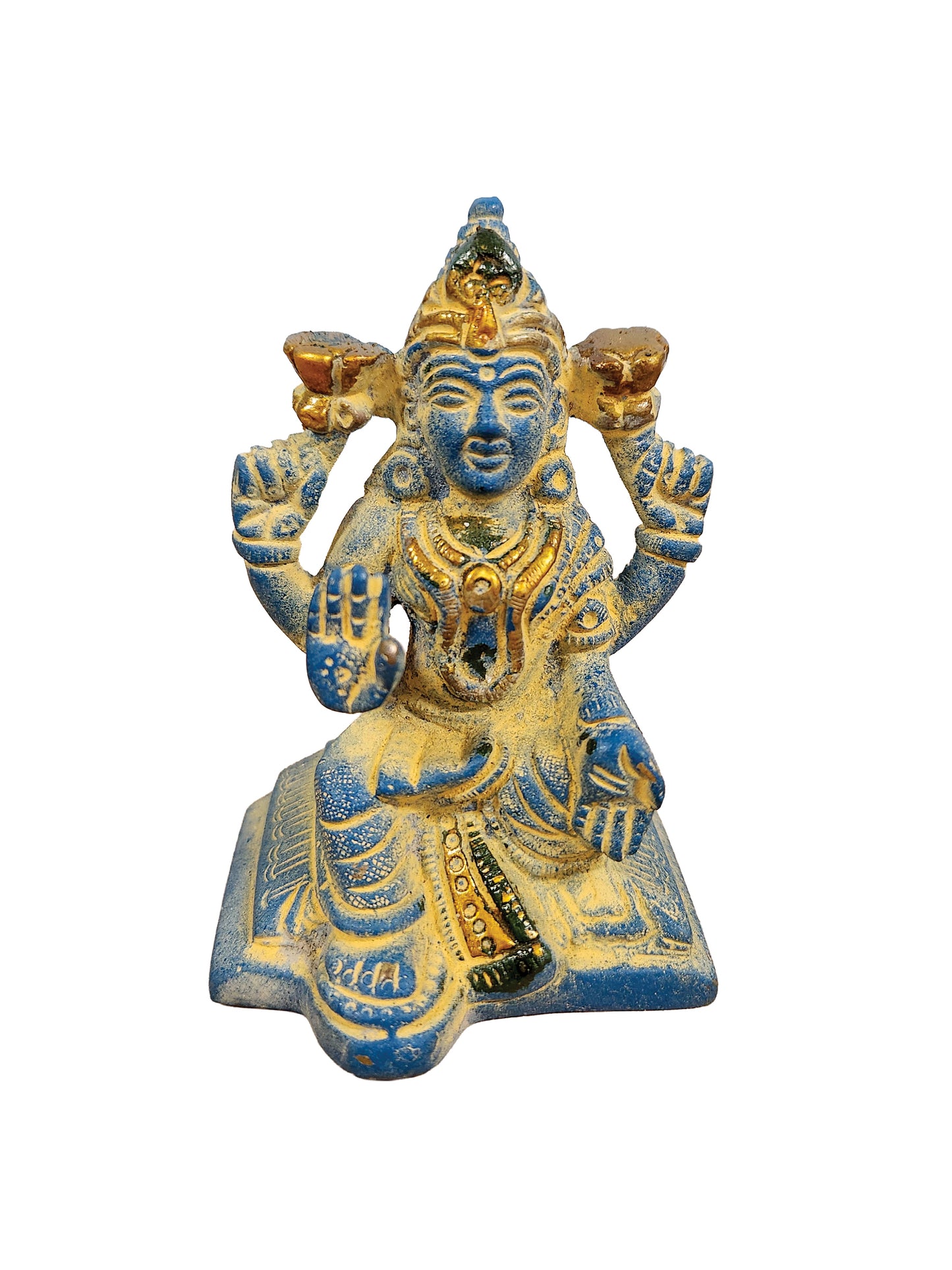Blue Laxmi Brass Statue Blue Sand Finish