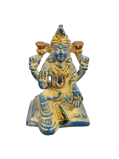 Blue Laxmi Brass Statue Blue Sand Finish