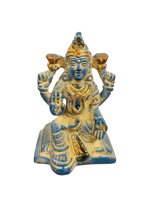 Blue Laxmi Brass Statue Blue Sand Finish