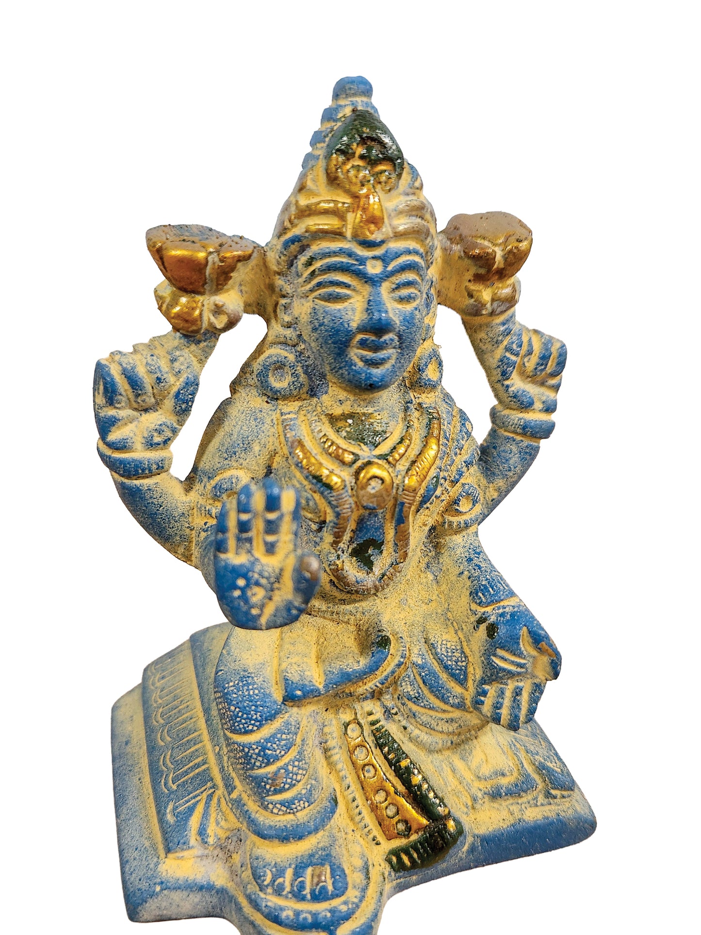 Blue Laxmi Brass Statue Blue Sand Finish