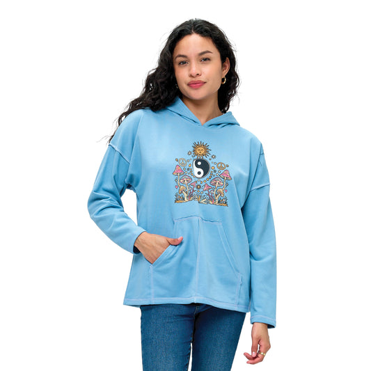 Hoodie Boho Celestial Mushroom Yin Yang Print