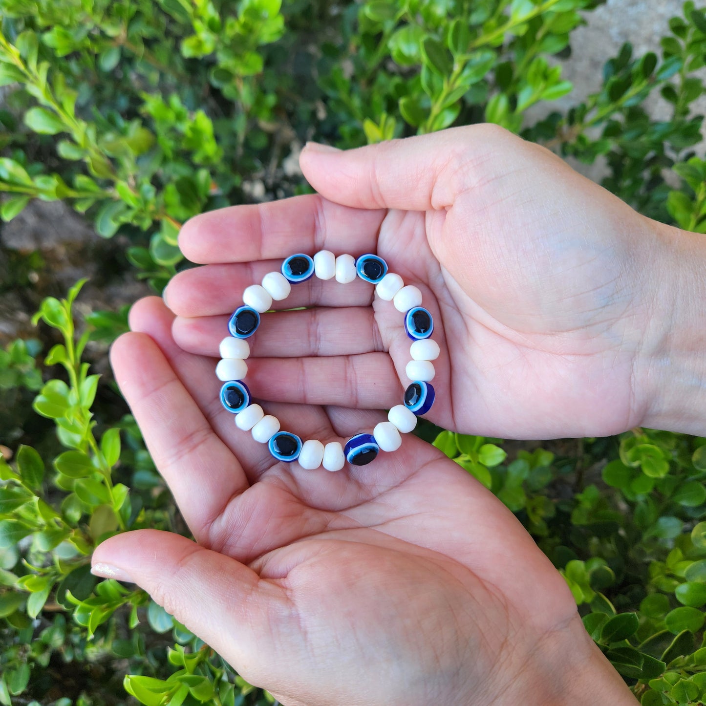 Evil Eye Beaded Bracelet White Blue