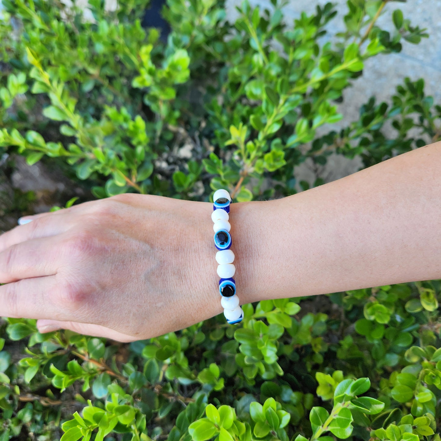 Evil Eye Beaded Bracelet White Blue