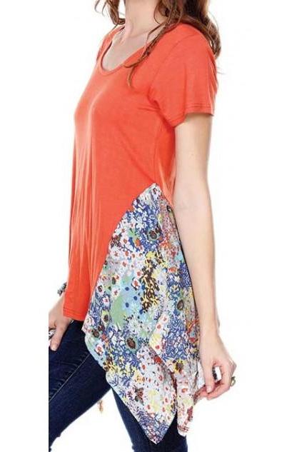 Tunic Top With Floral Chiffon Applique