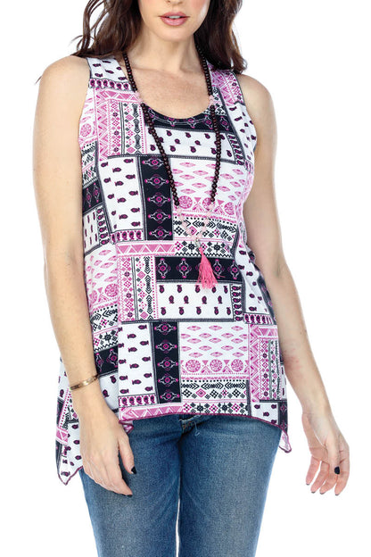 Top Patchwork Print Stretchy Sleeveless