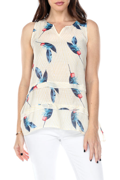 Top Striped Print Tiered Ruffle Hem