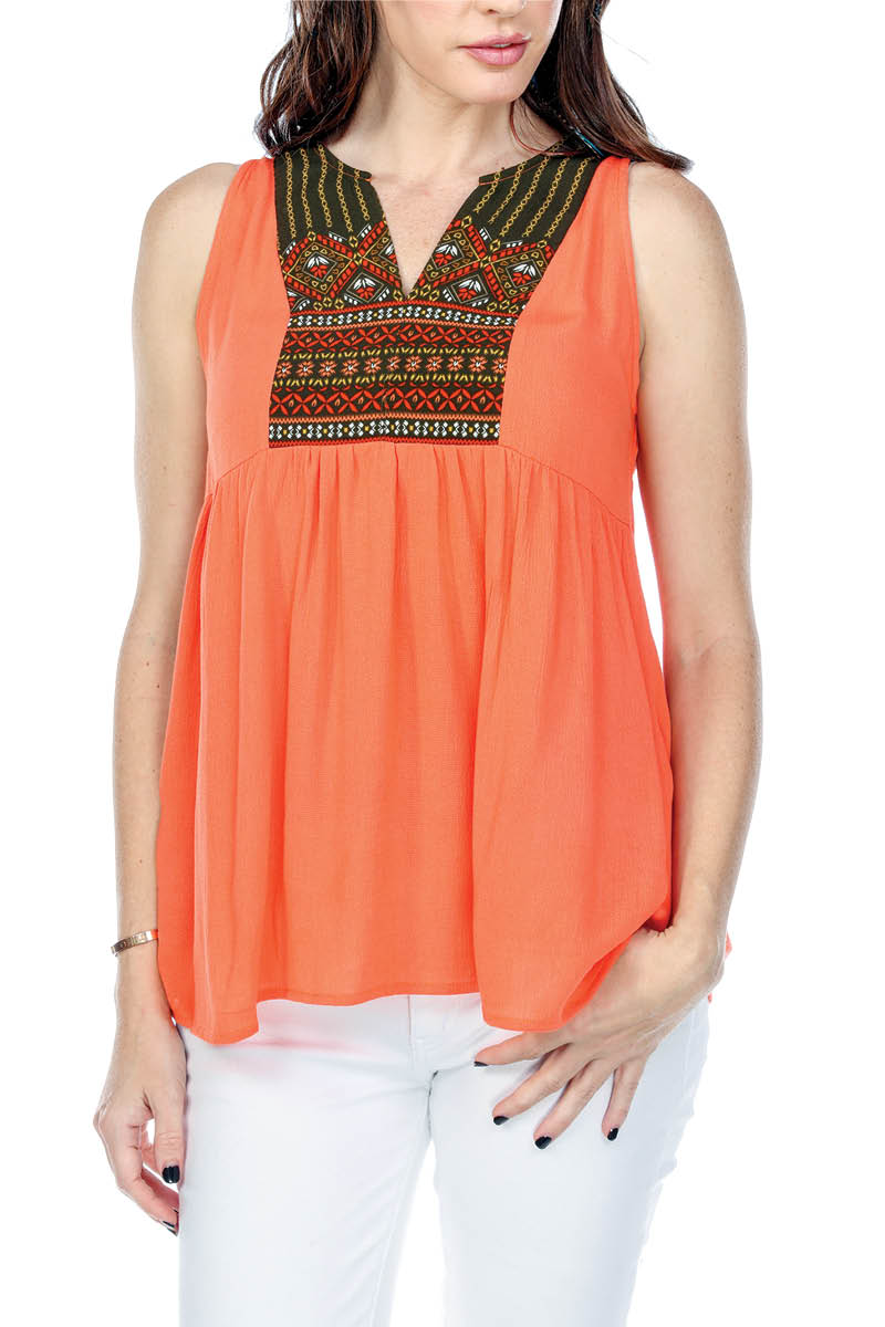 Top Tribal Print Panel V-Neck