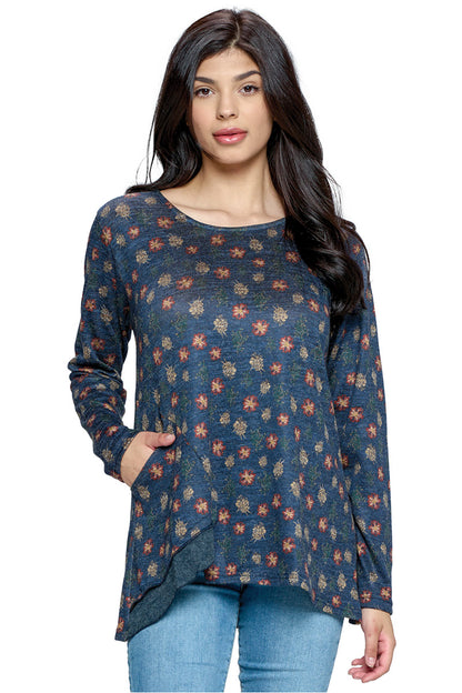 Top Floral Layered Hem Pocket