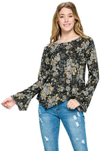 Top Floral Pointed Hem Bell Sleeve