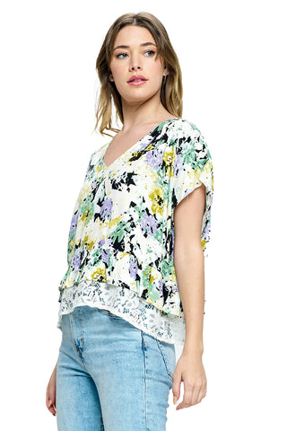 Blouse Casual Floral Ruffled Lace