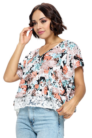 Blouse Casual Floral Ruffled Lace
