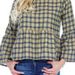Women’s Clothing | Woman's Contemporary Fashion | Plaid Cotton Top Bell Sleeves Ruffle Waist