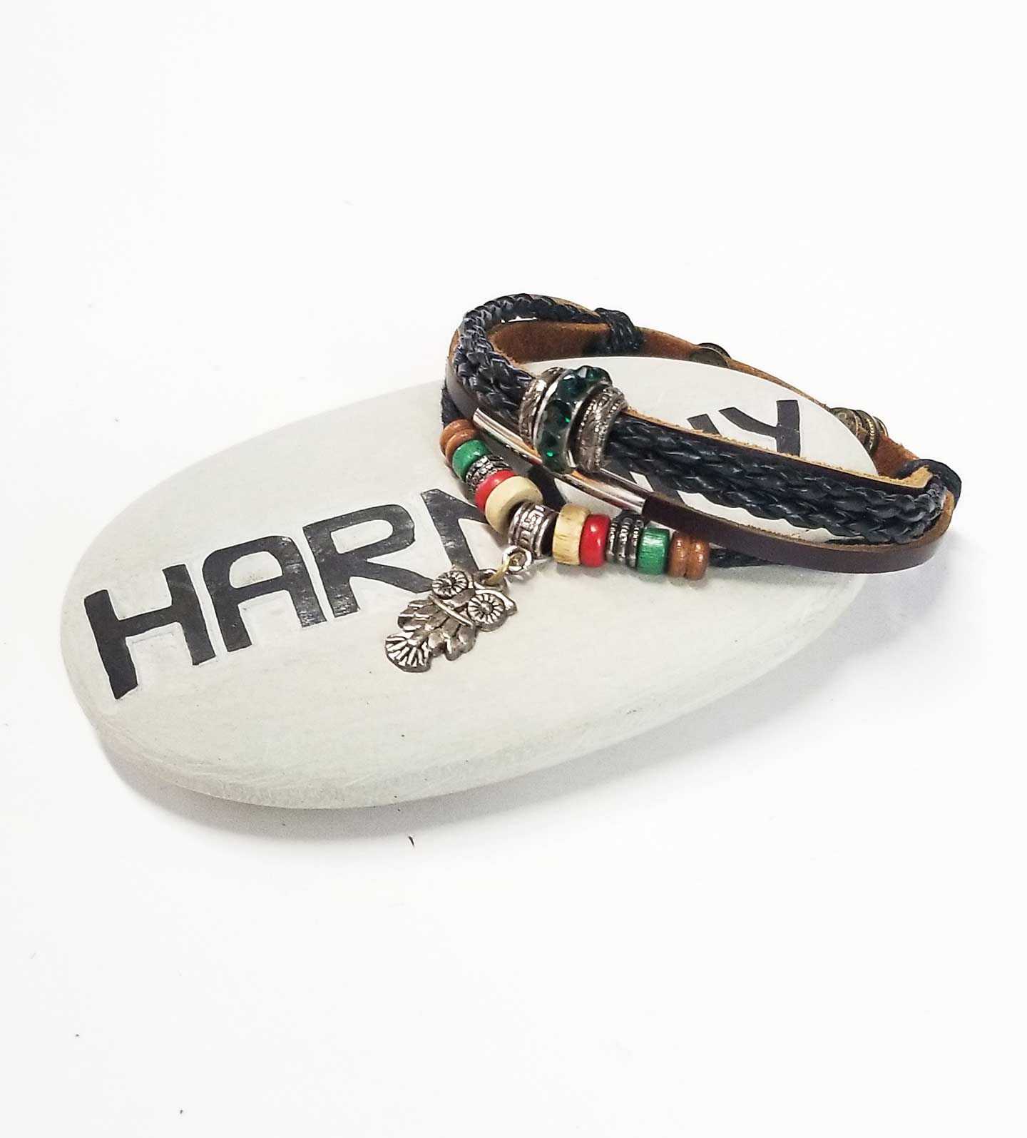 Yaknyeti accessories | Bracelet Double Layer Leather Beaded Adjustable | Mala